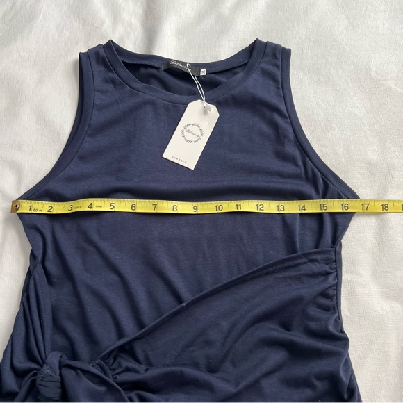 Lillusory Sleeveless Crewneck Tank Bodycon Ruched Navy Blue Mini Dress S… - Picture 5 of 10